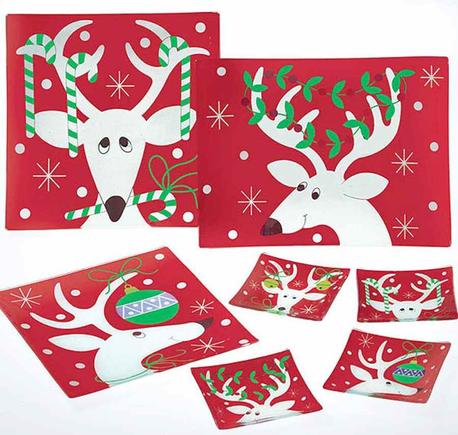 Silly Reindeer (Red Body) 14" Glassware Square Platter by Certified International-1