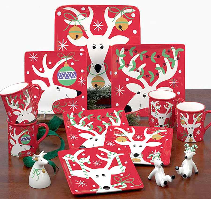 Silly Reindeer (Red Body) Square Dinner Plate by Certified International-1