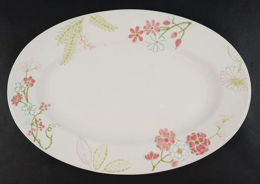Creamware with Floral Accents 16" Oval Serving Platter by The Cellar (China)-1