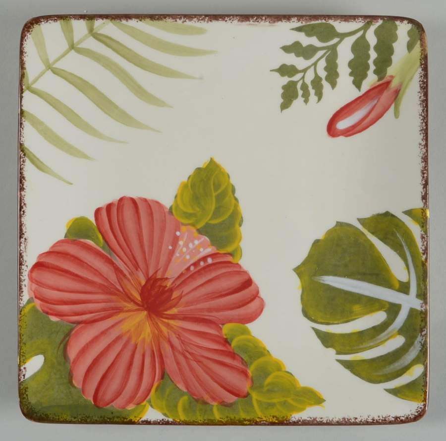 Hibiscus Square Salad Plate by Clay Art-1