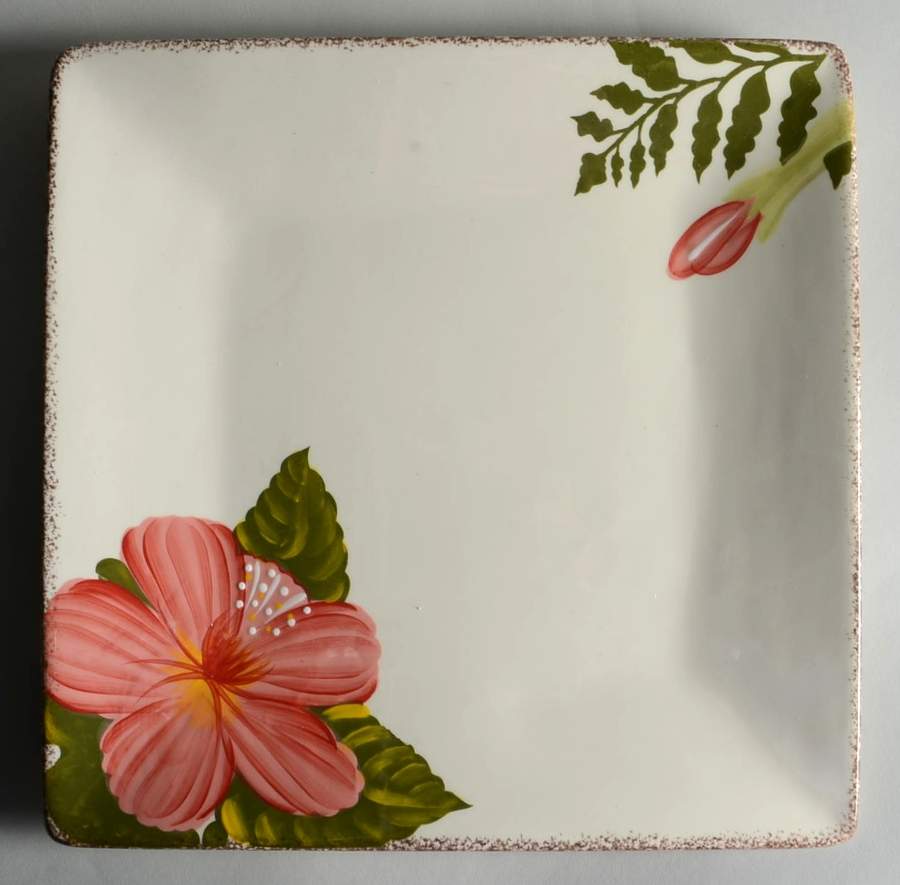 Hibiscus Square Dinner Plate by Clay Art-1