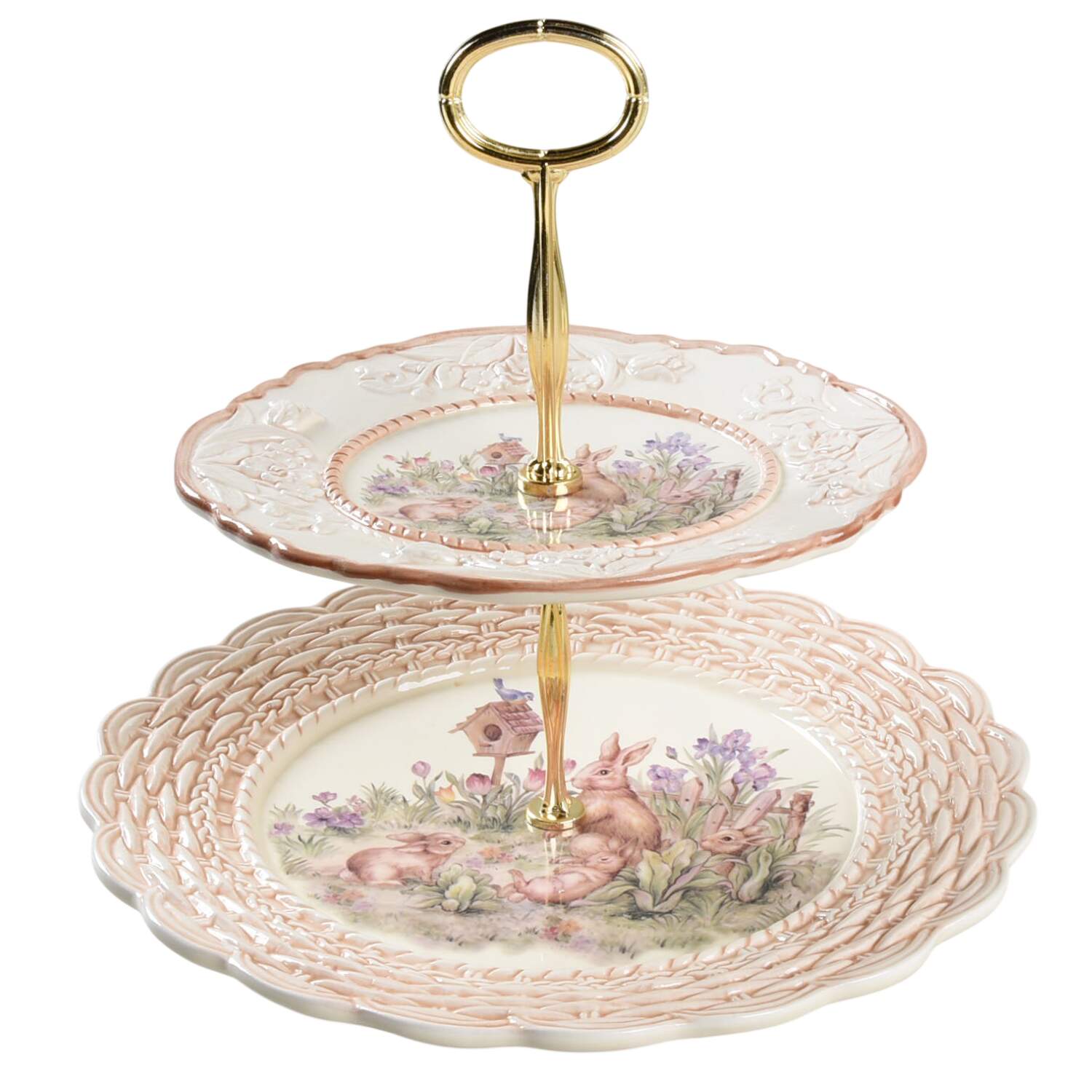 Easter Treasures 6 5/8"-10"  2 Tiered Serving Tray (Dp, Sp) HC by Cracker Barrel-1