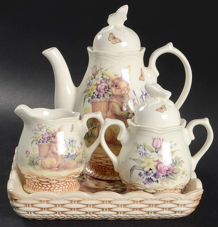 Easter Treasures 6 Piece Tea Set (TP, CR,SU,TRAY) by Cracker Barrel-1
