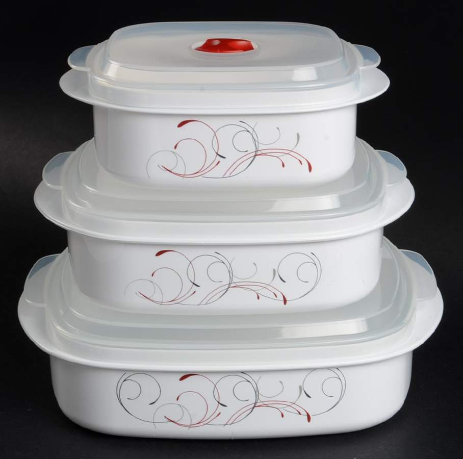 Splendor (Set of 3)Square Plastic Microwave Bowl w/Vent Lid by Corning Corelle-1