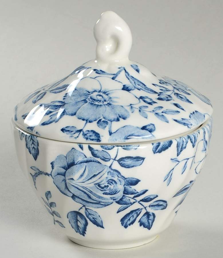 Blue Peony (Scalloped) Sugar Bowl & Lid by Churchill-1