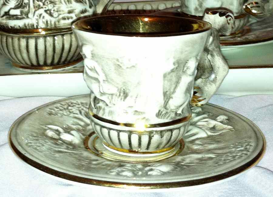 129-13 Footed Cup & Saucer Set by Capo-di-Monte (Italy)-1