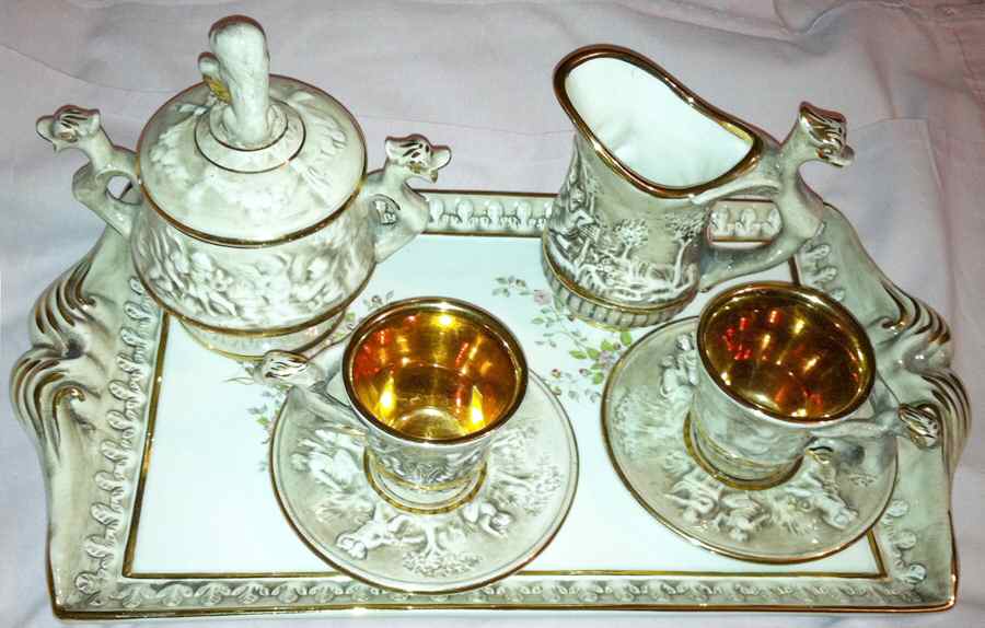 129-13 Handled Large Sandwich Tray by Capo-di-Monte (Italy)-1