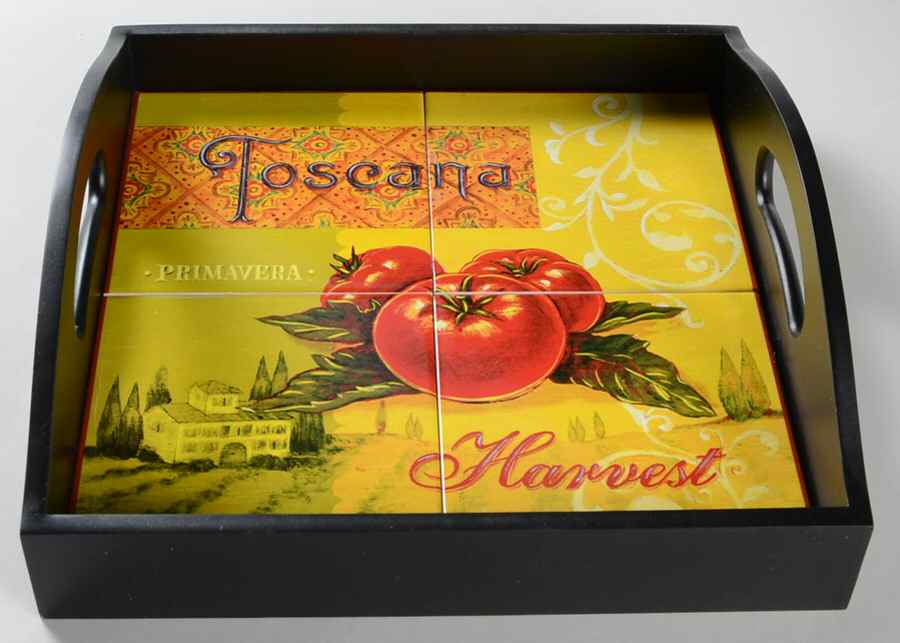 Tuscan Table Rectangular Wood Tray with Tile Insert by Certified International-1