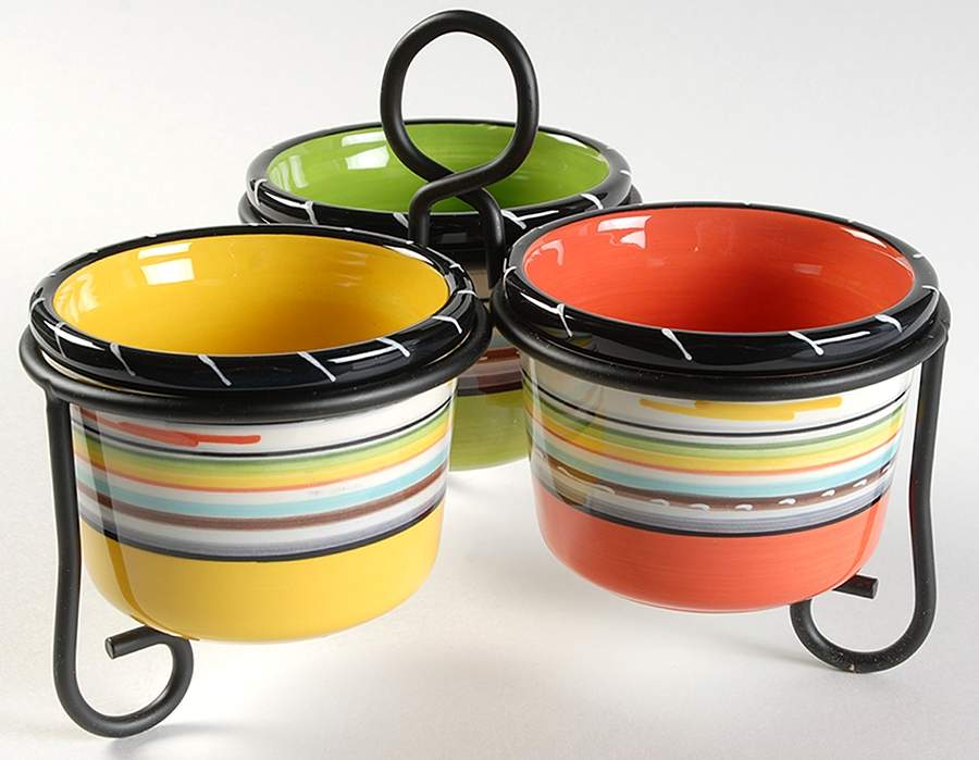 Santa Fe (Nancy Green) Condiment Bowl - Set of 3 Motifs & Metal Stand by Certified International-1