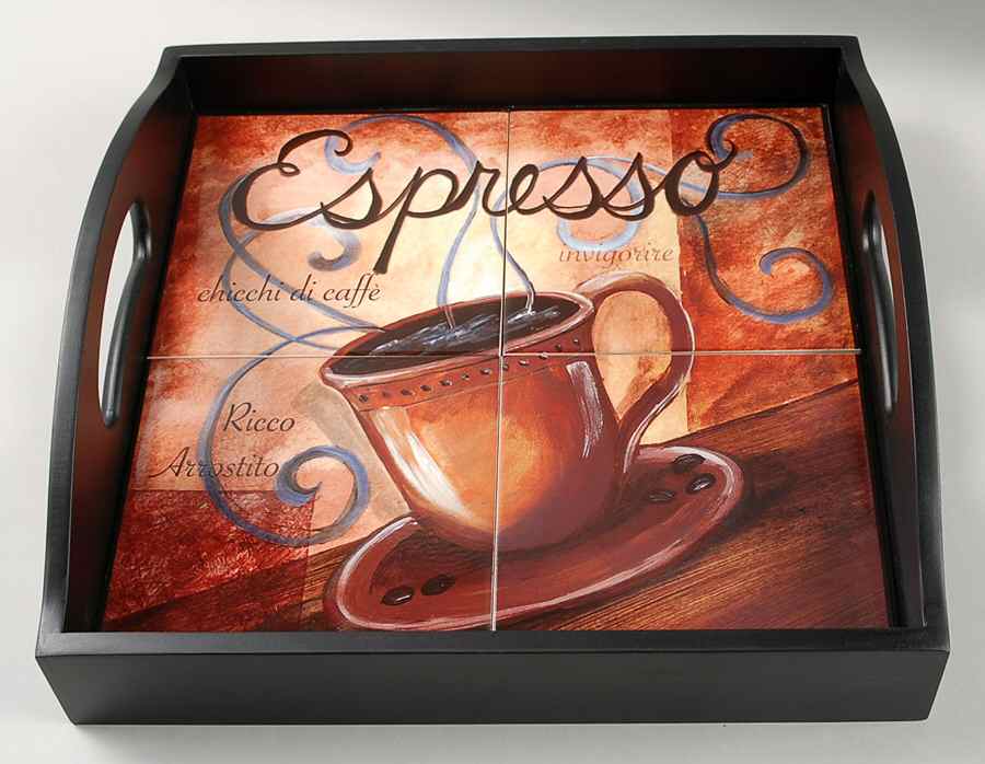 Le Caffe Rectangular Wood Tray with Tile Insert by Certified International-1