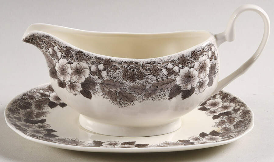 Thanksgiving Brown Multicolor Gravy Boat & Underplate by Churchill-1