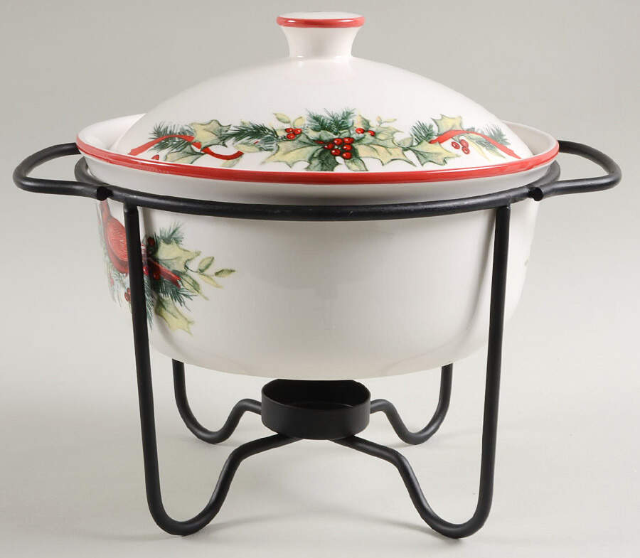 Winter Song 1.5 Qt Round Casserole & Lid W/Metal Warmer Stand by Certified International-1