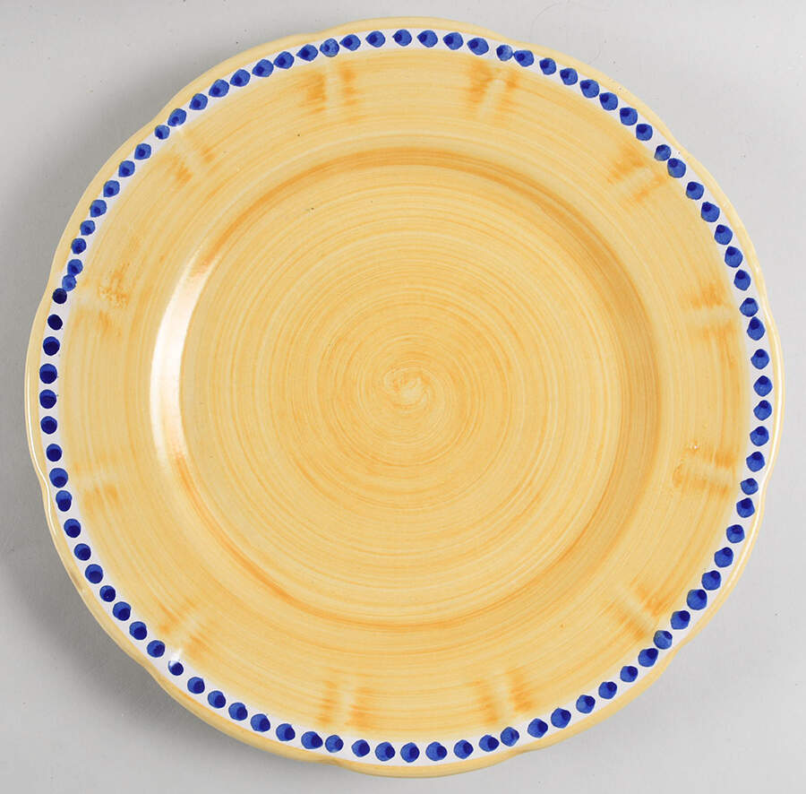 Campagna Chicken (Yellow Border, Blue Dots) Cake Plate by Ceramica Artistica (CAS Vietri)-1