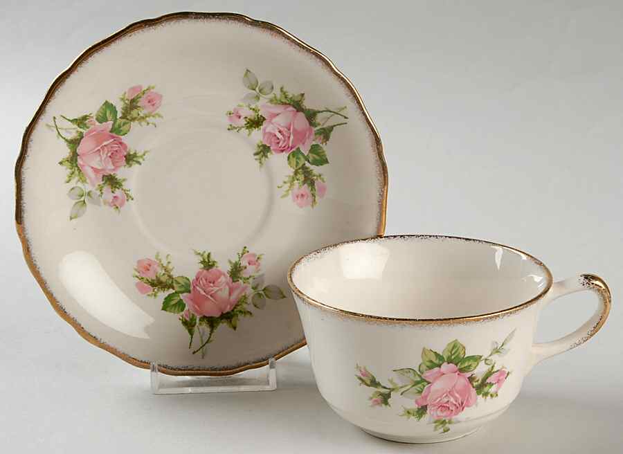 Pink T Rose Flat Cup & Saucer Set by Canonsburg-1