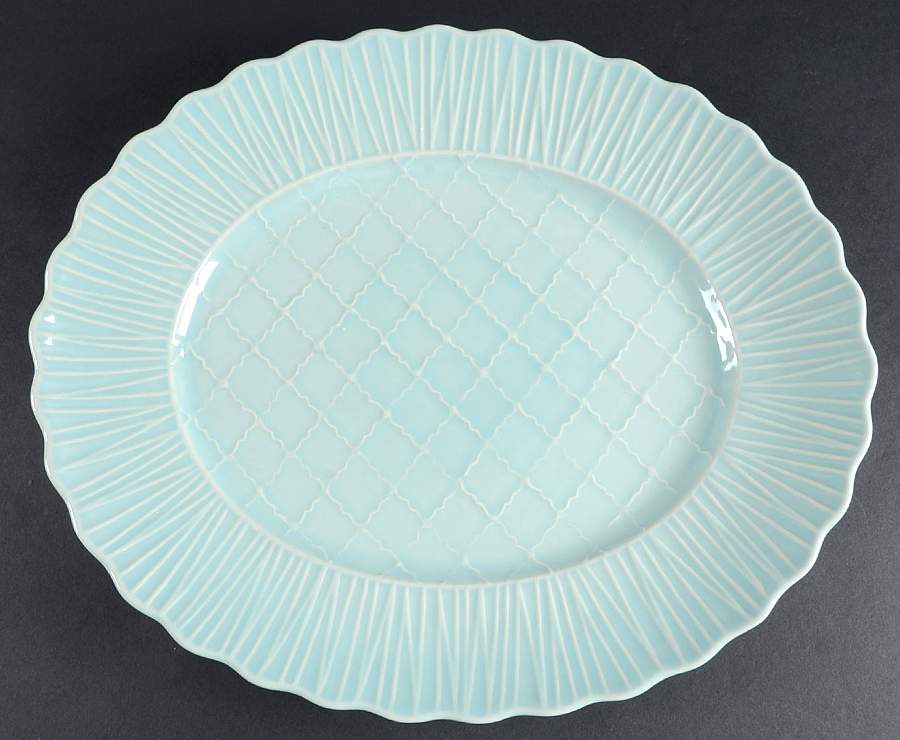 Treillage Blue 15" Oval Serving Platter by Casafina-1