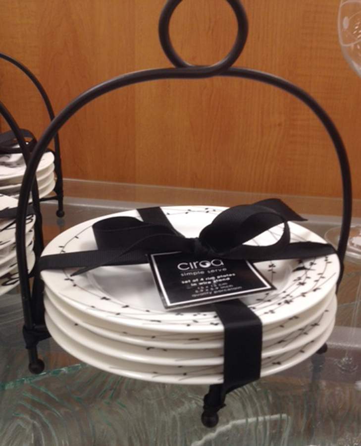 Oiseau Black Appetizer Plate & Metal Stand - Set of 4 by Ciroa-1