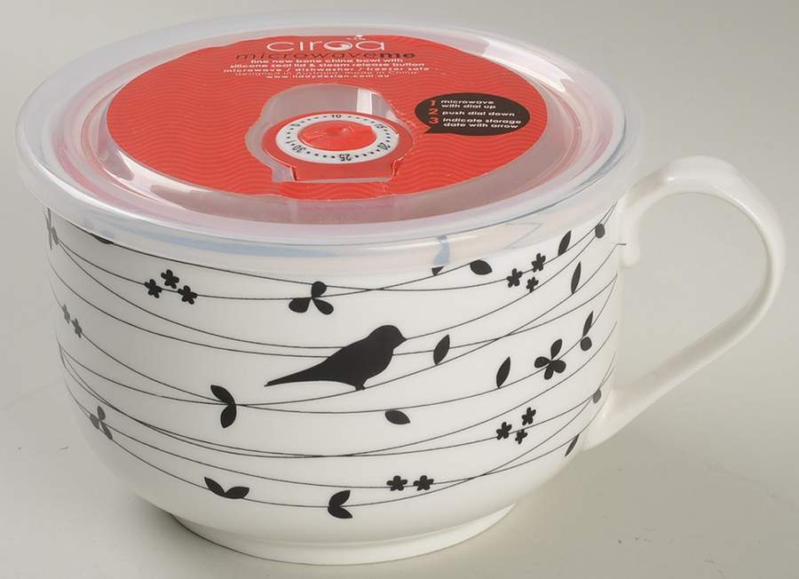 Oiseau Black Microwave Soup Mug w/Vented Lid by Ciroa-1