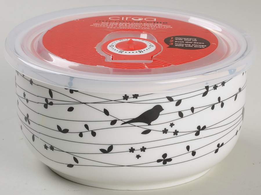 Oiseau Black 16 Oz Round Plastic Microwave Bowl w/Vent Lid by Ciroa-1