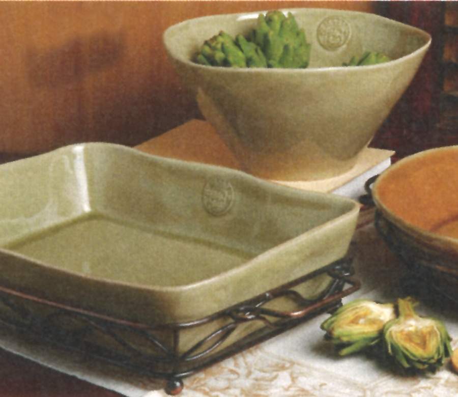 Forum Khaki Green 13" Rectangular Baker with Metal Stand by Casafina-1