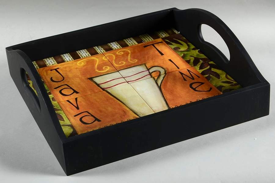 Java Time Square Wood Tray with Tile Insert by Certified International-1