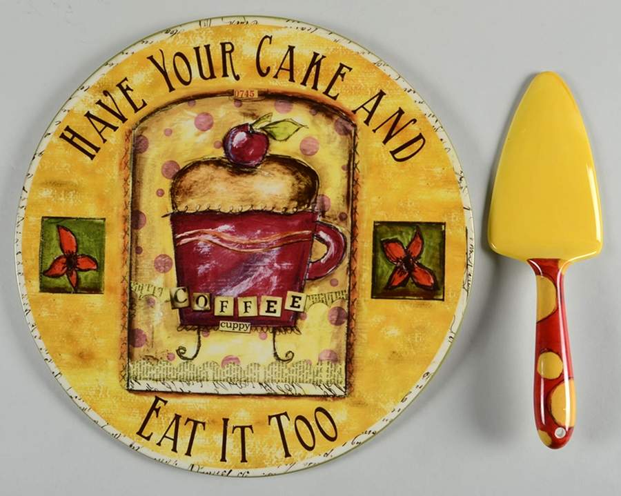 Java Time Cake Plate & Solid Ceramic Server Set (Boxed) by Certified International-1