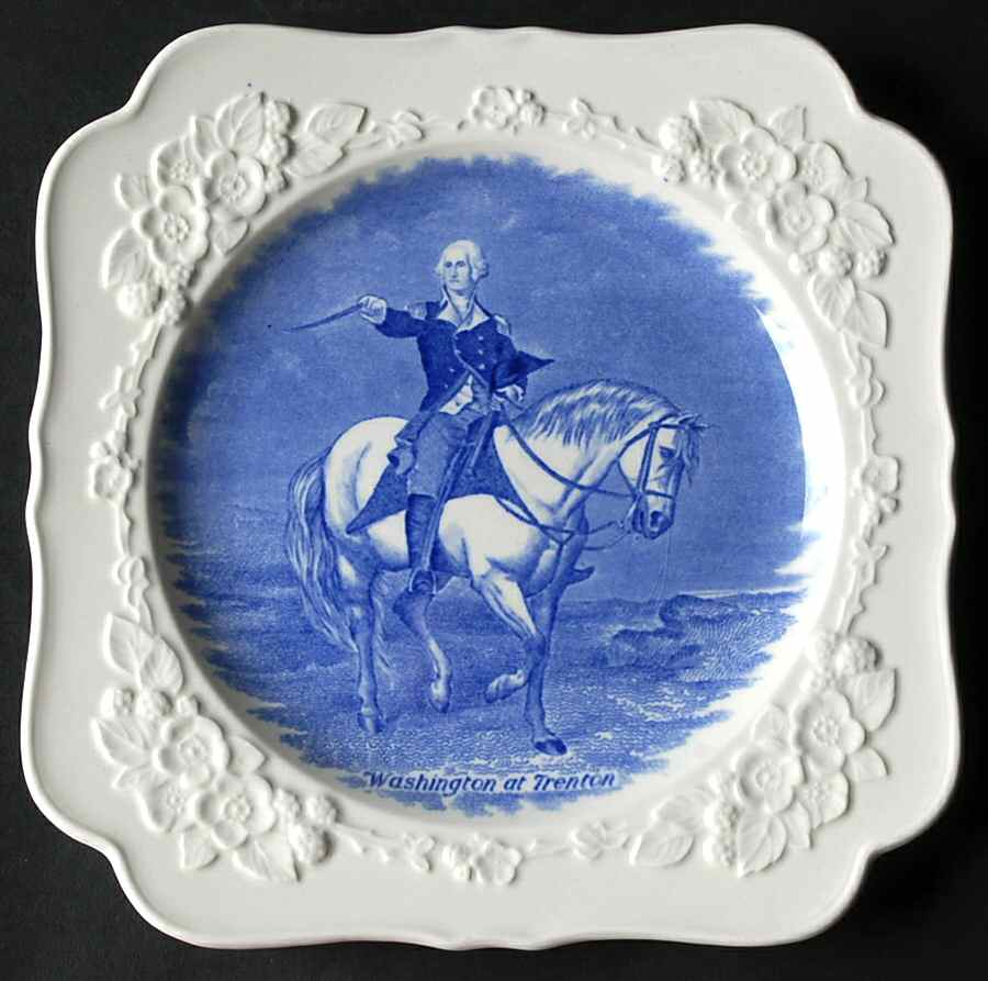 Colonial Times Blue (Embossed) Square Luncheon Plate by Crown Ducal-1