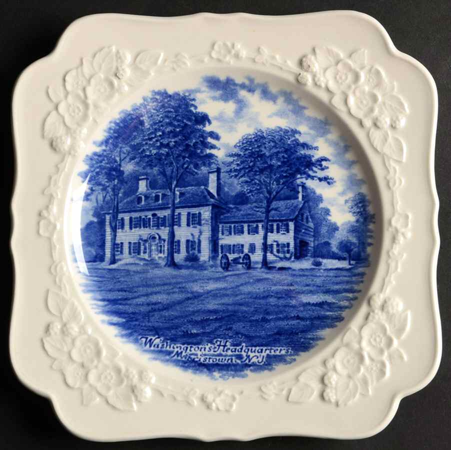 Colonial Times Blue (Embossed) Square Luncheon Plate by Crown Ducal-1