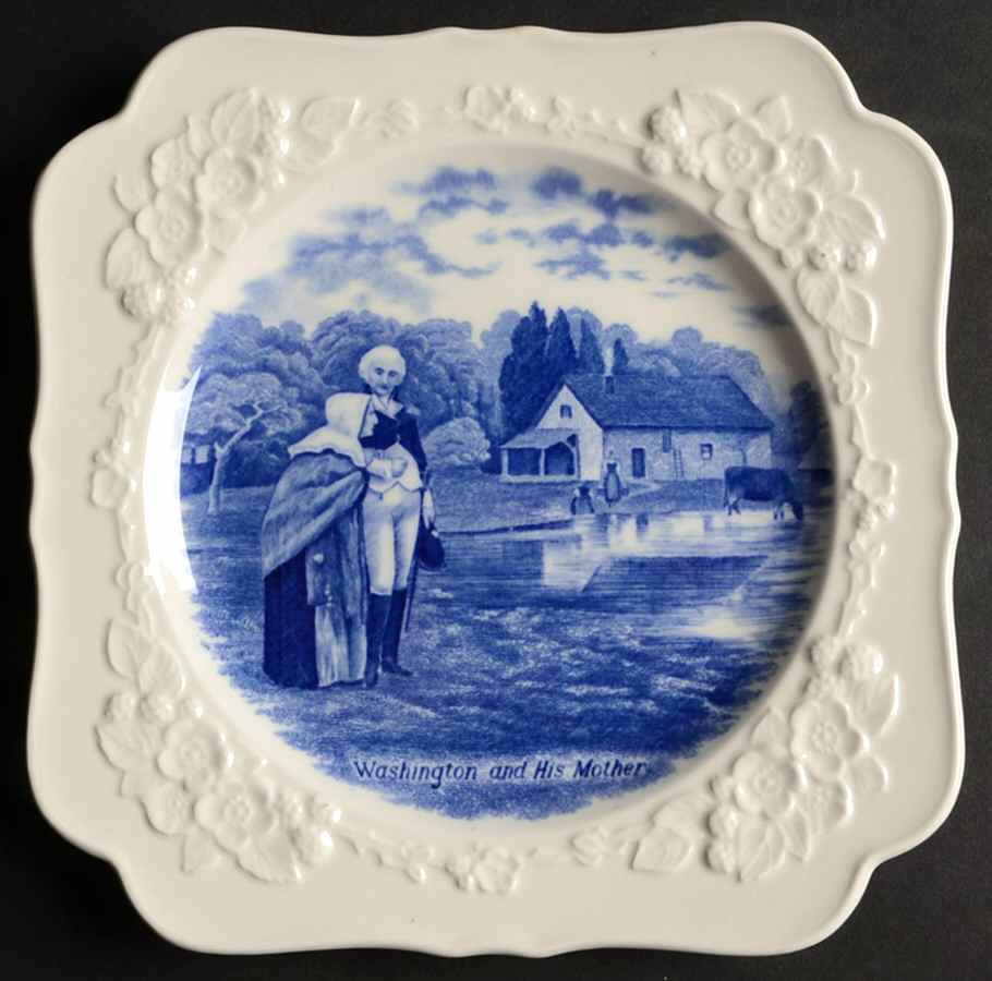 Colonial Times Blue (Embossed) Square Luncheon Plate by Crown Ducal-1