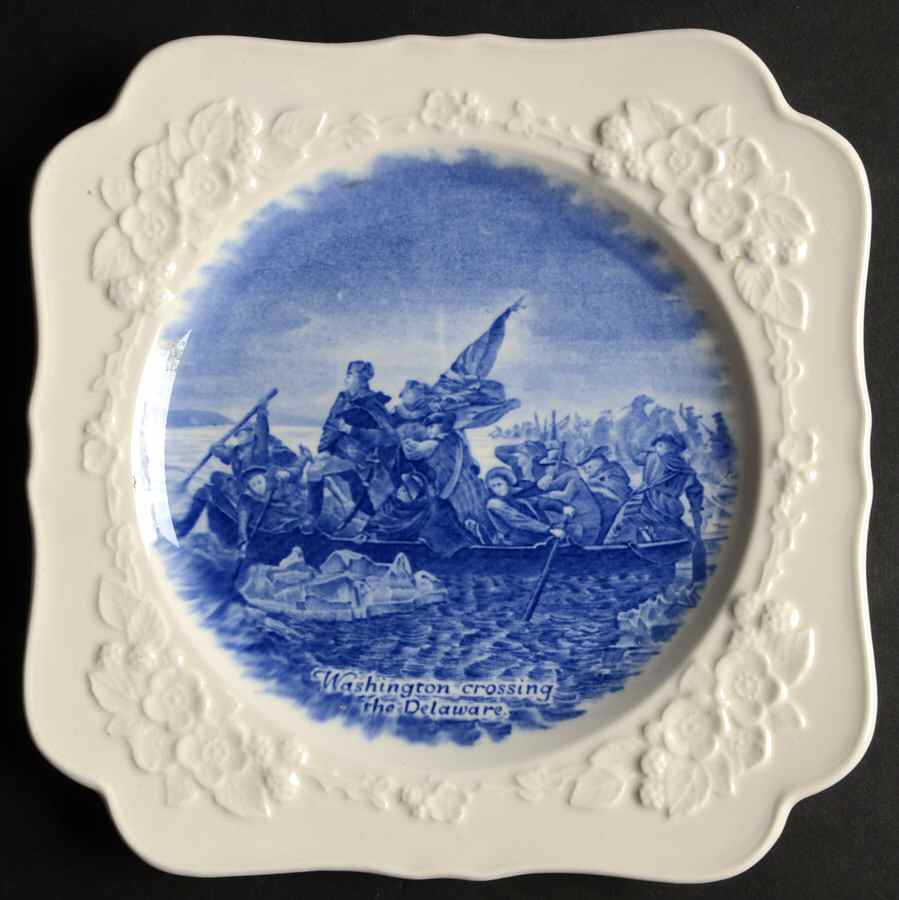 Colonial Times Blue (Embossed) Square Luncheon Plate by Crown Ducal-1