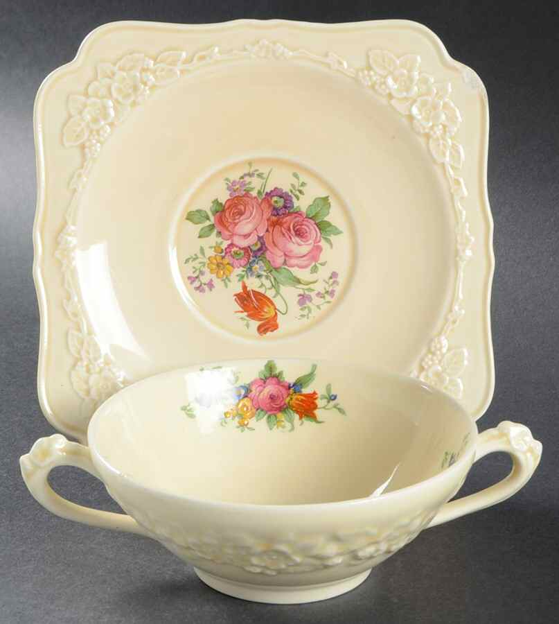 CRD264 Flat Cream Soup Bowl & Saucer Set by Crown Ducal-1