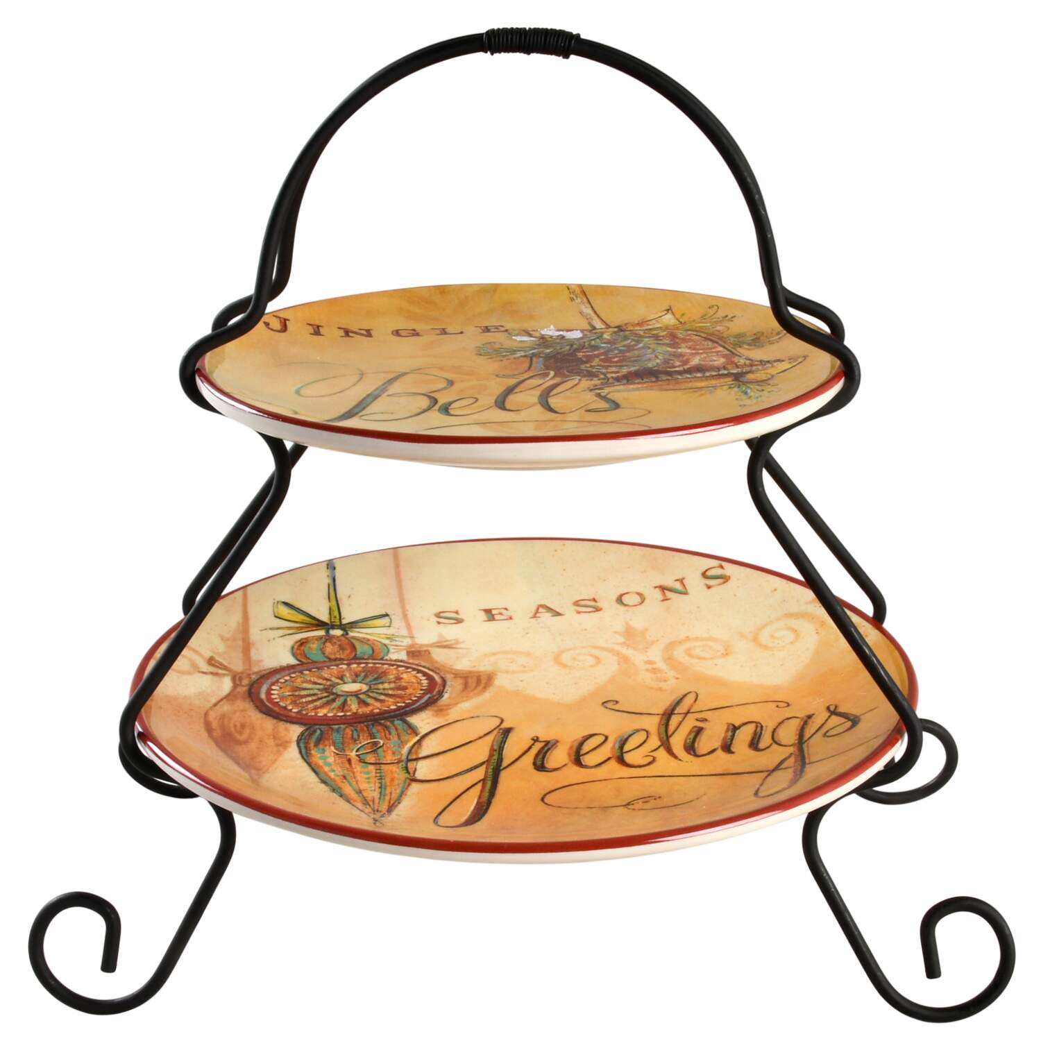 Seasons Greetings 2 Tier Server Plates & Metal Stand by Certified International-1