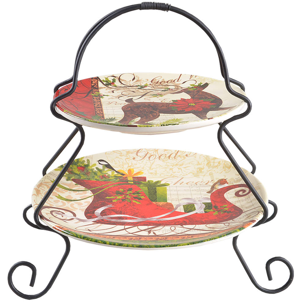 Winter Garden 2 Tier Server Plates & Metal Stand by Certified International-1