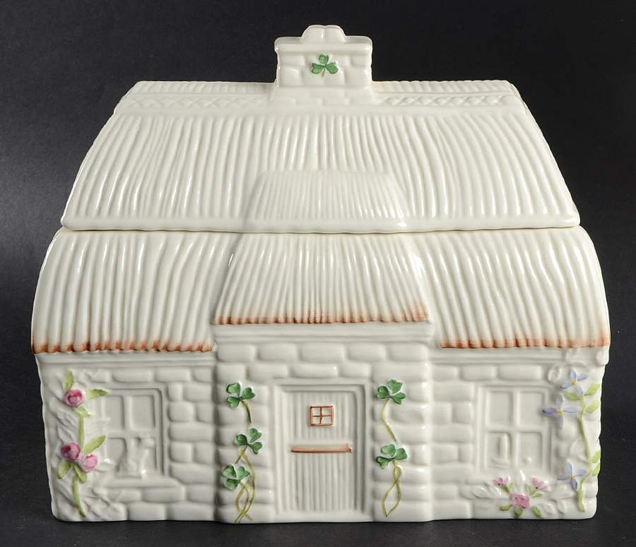 Candy and Cookie Jars Cottage Cookie Jar & Lid by Belleek Pottery (Ireland)-1