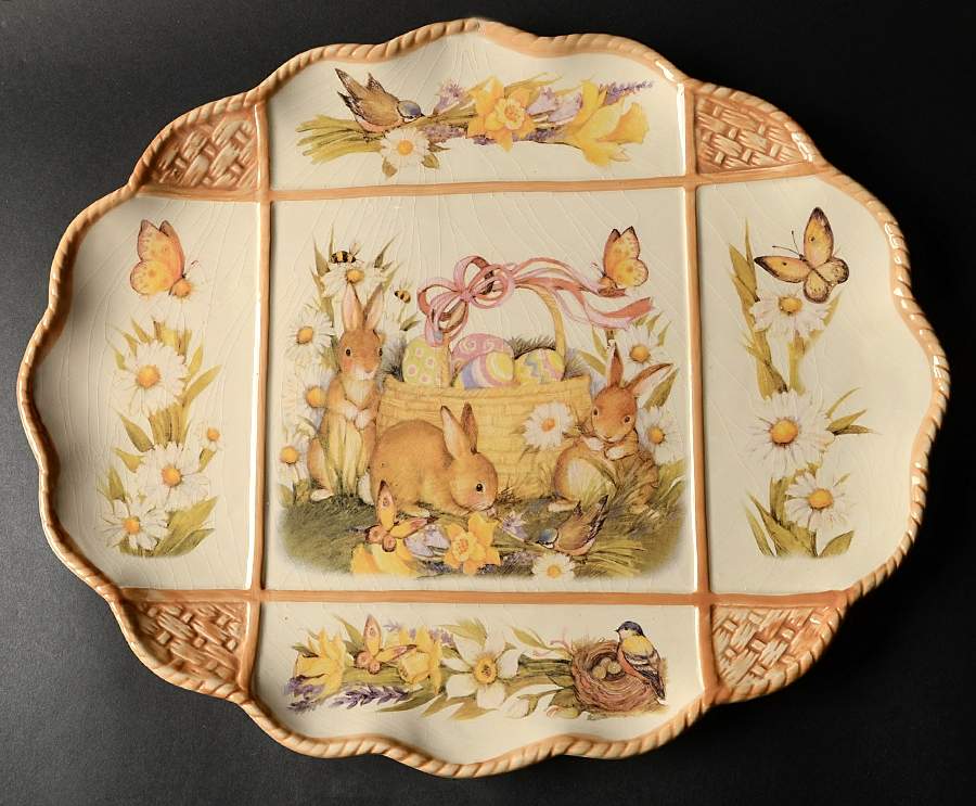 Bunny Basket 16" Oval Serving Platter by Cracker Barrel-1