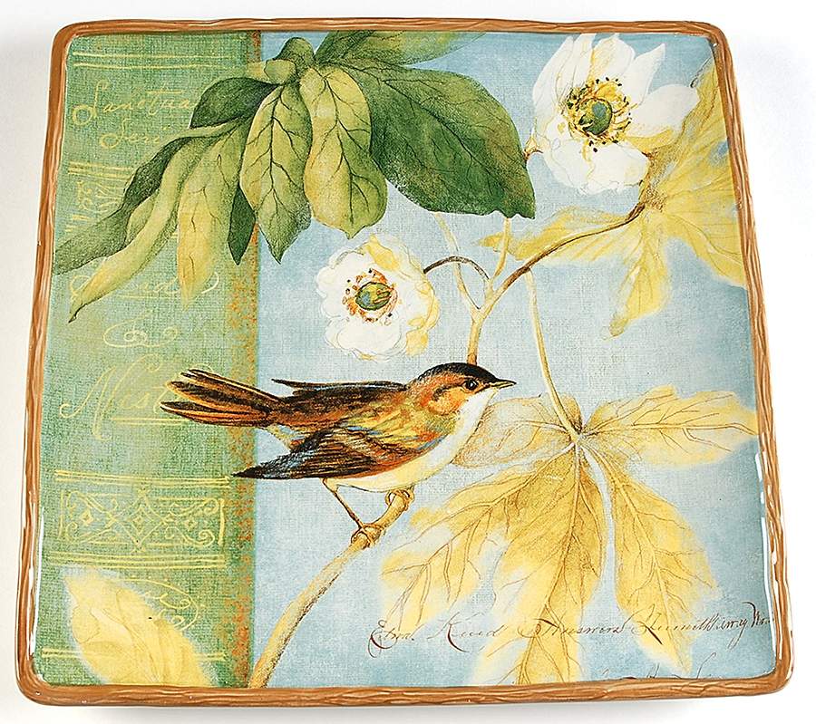 Botanical Birds 12" Square Serving Platter by Certified International-1