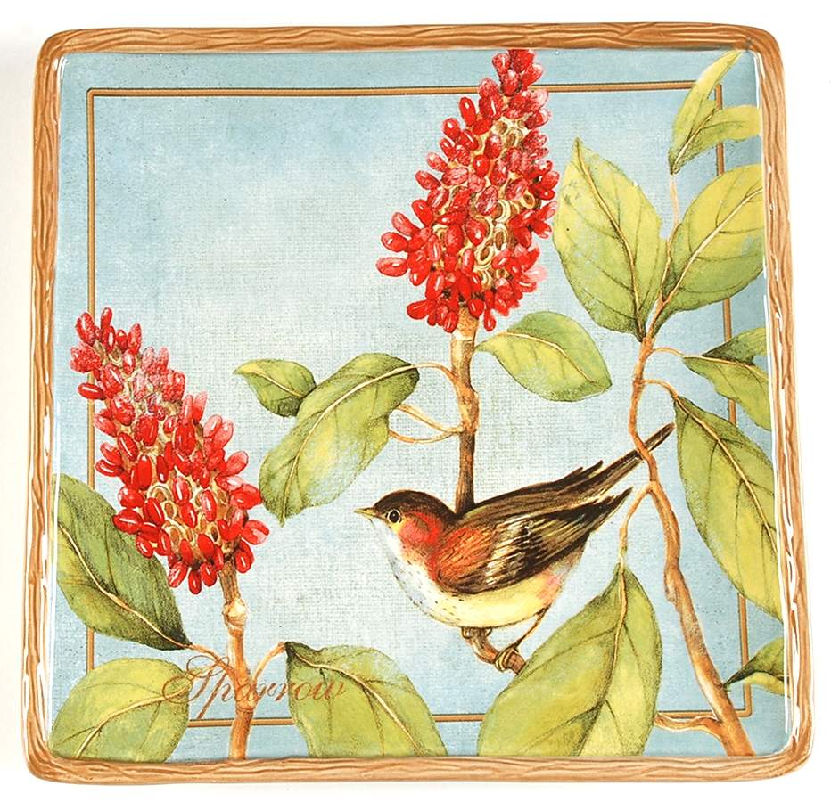 Botanical Birds Square Salad/Dessert Plate by Certified International-1