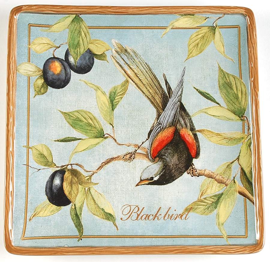 Botanical Birds Square Salad/Dessert Plate by Certified International-1