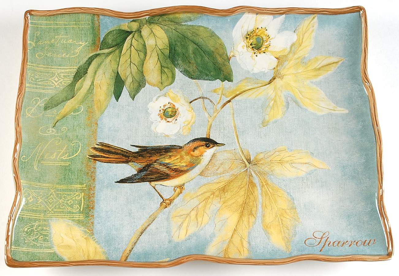 Botanical Birds 16" Rectangular Serving Platter by Certified International-1