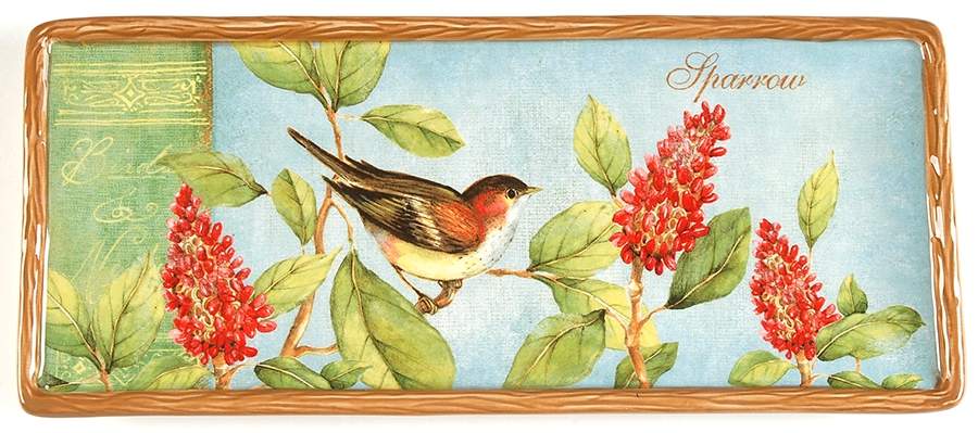 Botanical Birds 11" Rectangular Serving Platter by Certified International-1