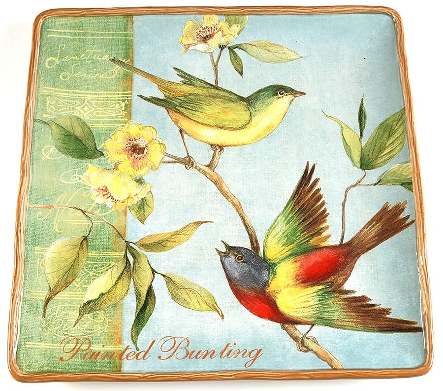 Botanical Birds 14" Square Platter by Certified International-1