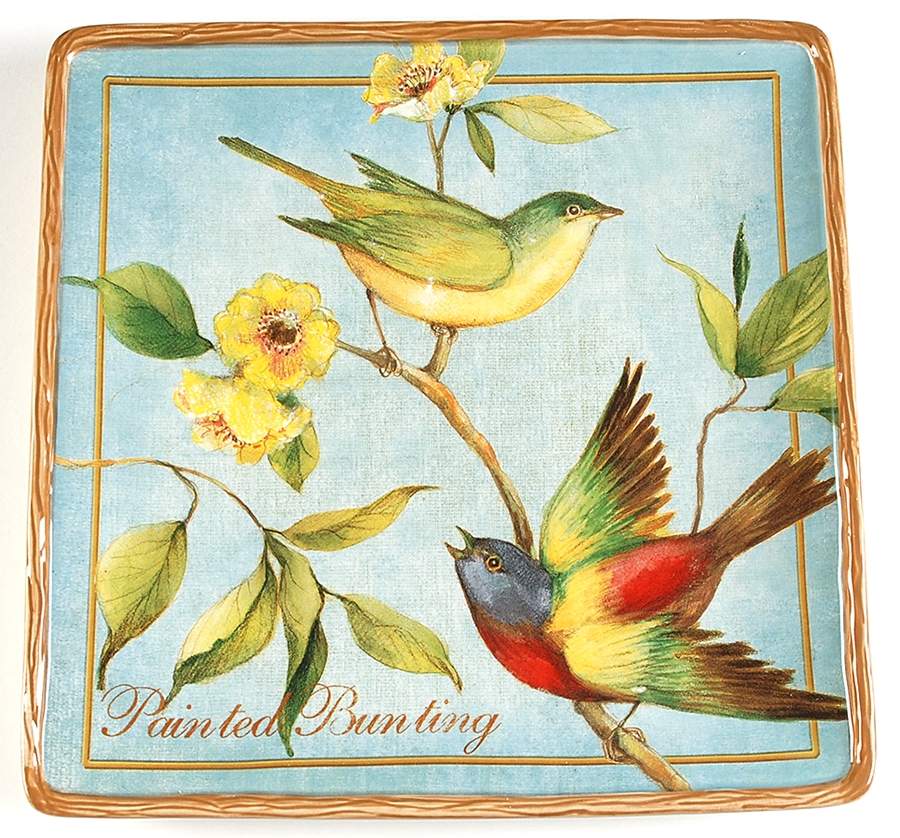 Botanical Birds Square Dinner Plate by Certified International-1