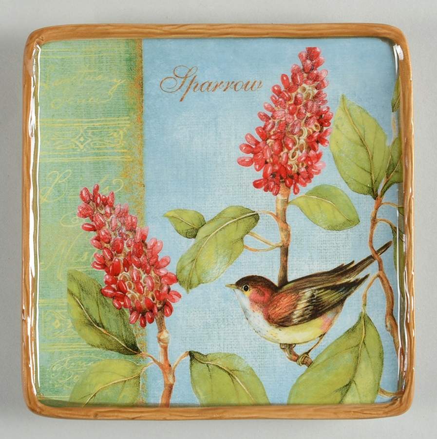 Botanical Birds Square Canape Plate by Certified International-1