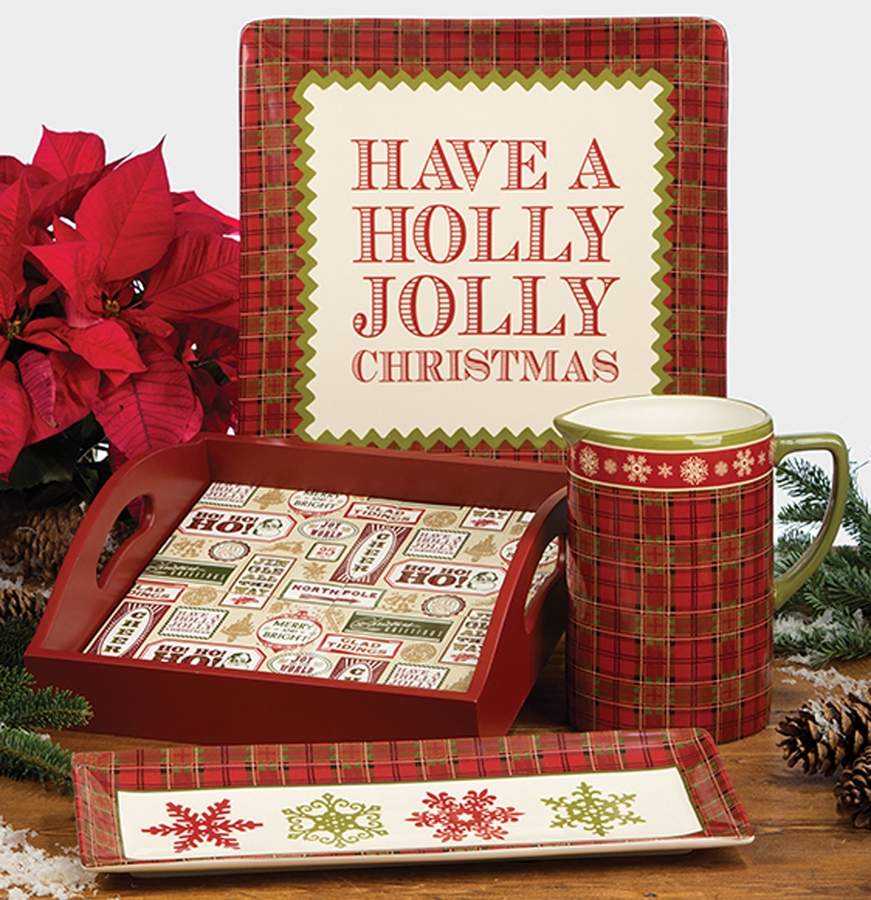 Merry and Bright Square Wood Tray with Tile Insert by Certified International-1