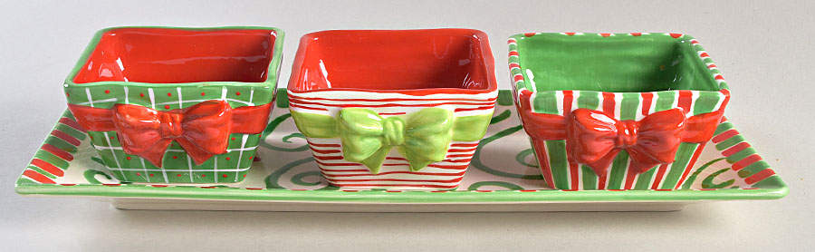 Ho Ho Ho Condiment Set - Set of 3 Motif Bowls with Tray by Certified International-1