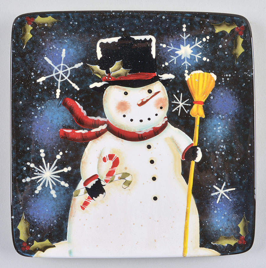 Rustic Snowman Square Salad/Dessert Plate by Certified International-1