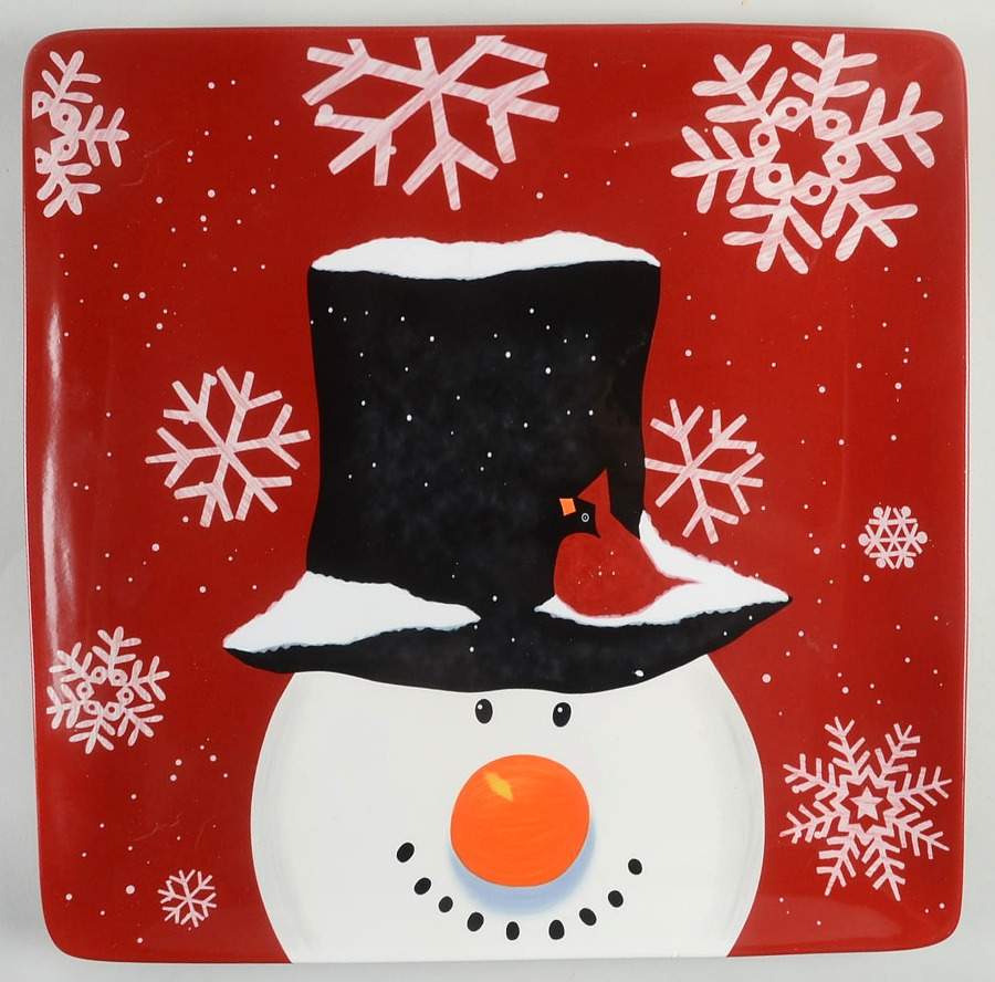 Top Hat Snowman (Red) 14" Square Platter by Certified International-1