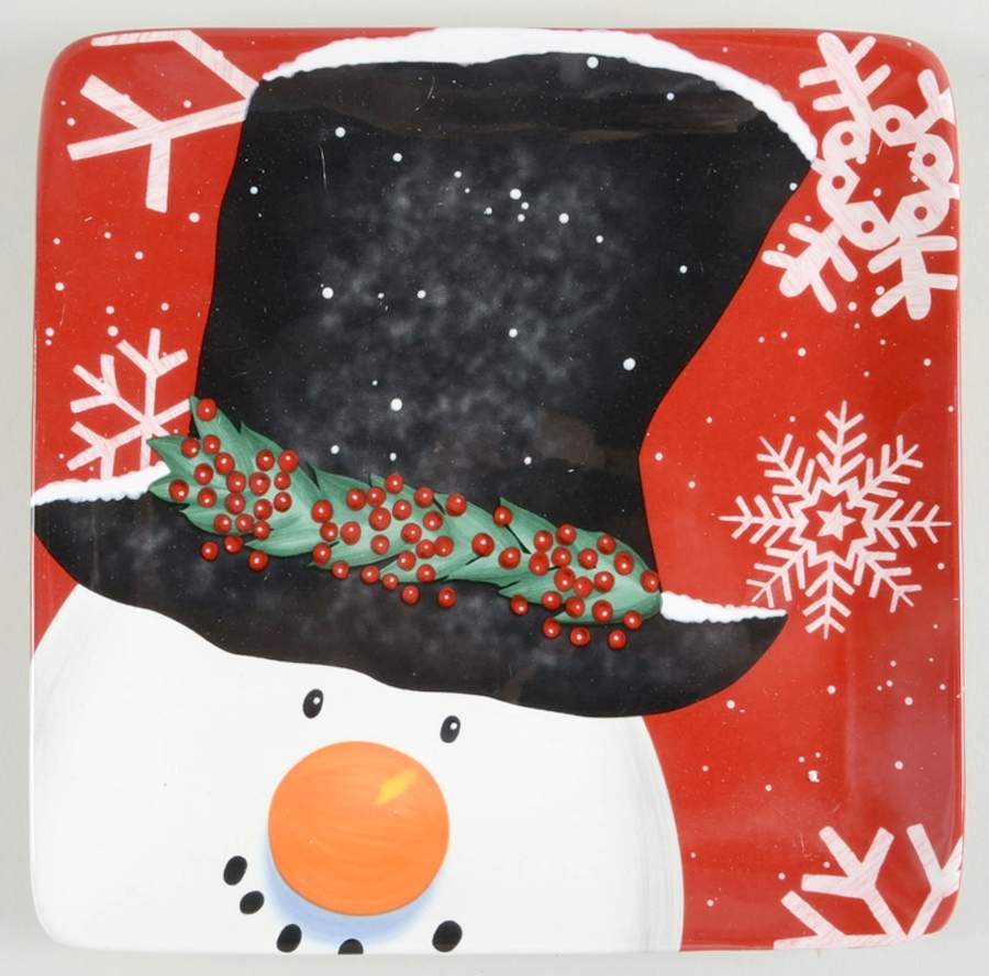 Top Hat Snowman (Red) Square Salad/Dessert Plate by Certified International-1