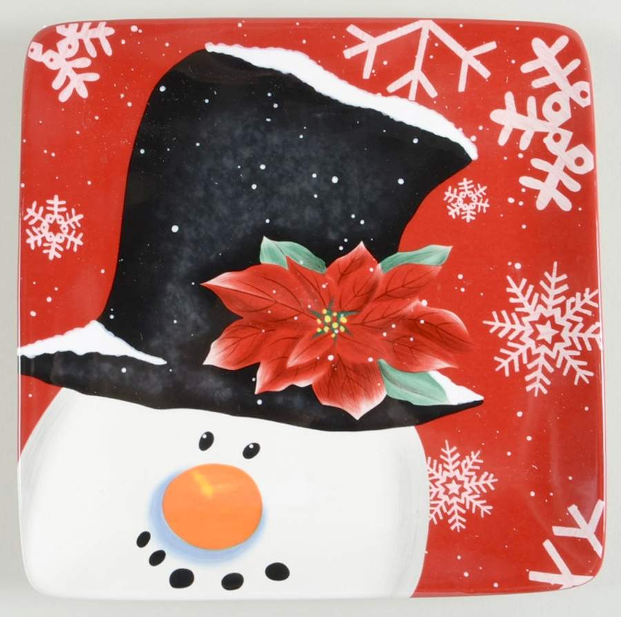 Top Hat Snowman (Red) Square Salad/Dessert Plate by Certified International-1