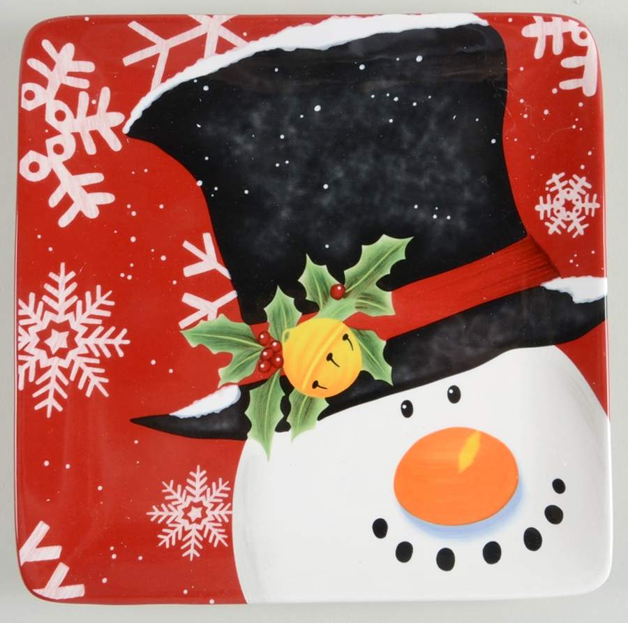Top Hat Snowman (Red) Square Salad/Dessert Plate by Certified International-1
