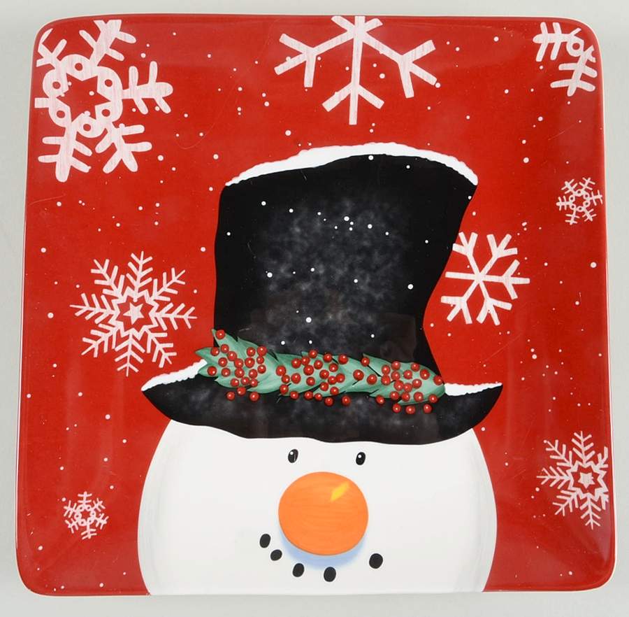 Top Hat Snowman (Red) Square Dinner Plate by Certified International-1